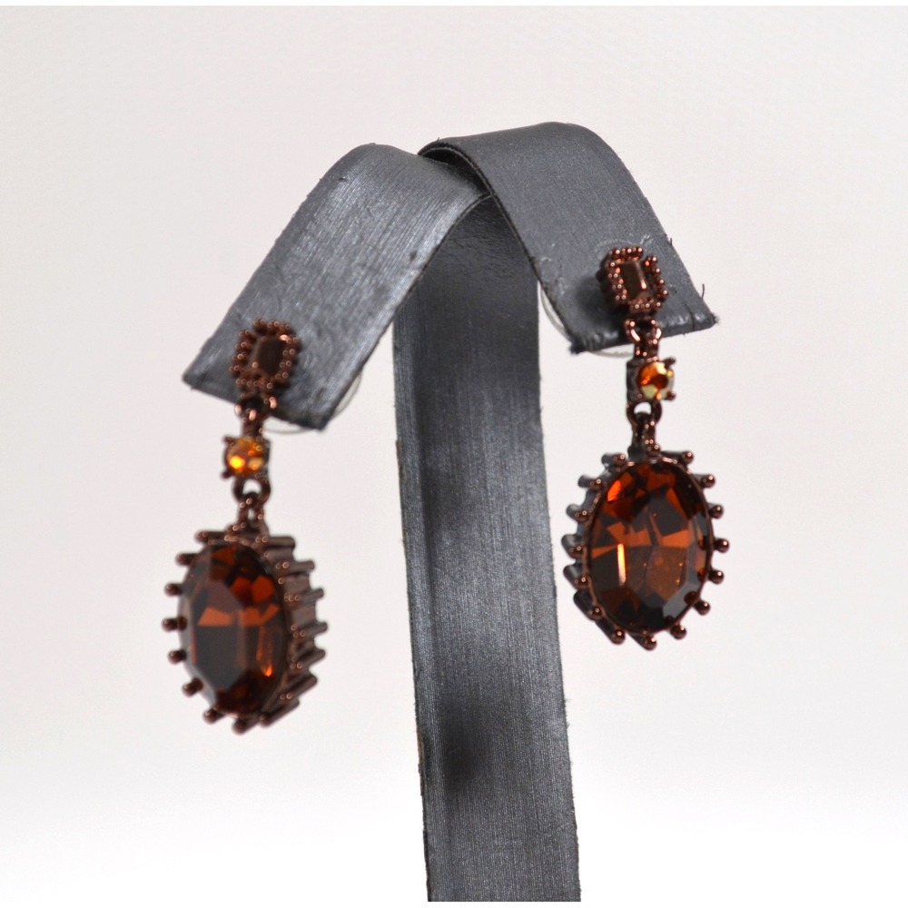 Givenchy Vintage Dangle Amber Glass Crystal Statement Earrings Runway 1.25